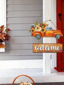 1Set/120Set Fall Home Decor Pumpkin Truck Wooden Door Sign Decor Welcome Wood Sign For Farmhouse Hanging Sign Decorative Wall Hanging Plaque Rustic Front Door Yard Kitchen Fall Harvest Decor - Multicolor - View 3