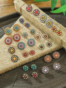 TopHanqi Bộ 16/8/4 đôi hoa tai đính đá phong cách Bohemian, trang sức hình tròn hình học màu bạc/đồng cổ, phù hợp với phụ nữ đeo hàng ngày, thời trang đường phố, quà tặng, mọi mùa - Nhiều màu - Xem 8