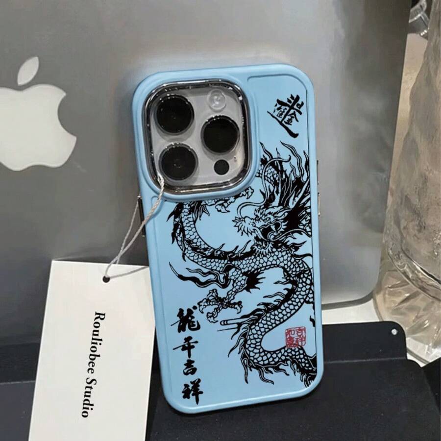 Capinha Capa de Anti queda Moldura de metal para fotos Padrão de dragão negro I PHONE XR XS MAX 11 12 13 14 15 16 PRO MAX 16 PLUS - J7 - Visão 1