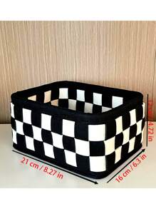 1pc Elegant Black & White Checkerboard Cosmetic Storage Box Dresser Desktop Organizer For Skin Care, Sundries & More - Space-Saving, Folding,Rectangular Design For Clothes & Toy Storage