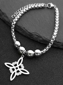 Pulseira de Aço Inoxidável com Nó Celta Wicca, Cor Prata, Joia de Bracelete Geométrico de Nós Irlandeses para Mulheres/Homens