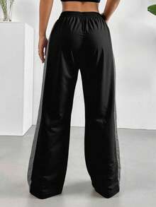 Women'S Sports Pants, Casual Straight Leg Pants, Drawstring Elastic Waist Trousers, Suitable For Autumn And Winter Sports & Leisure Tights - Black - View 4