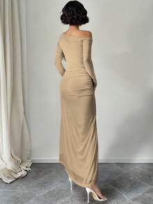 Ween Lady Sexy Slit Off Shoulder Dress - Nude - View 4