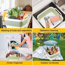 Collapsible Wash Basin With Drain Plug – 2.4 Gallon Portable Sink Tub For Baby Bottles, Dishwashing, RV & Camping | Space Saving Foldable Design | -Free /PP Material (Grey) - màu xanh lá - Xem 7