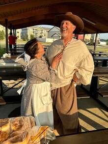 Prairie Dress Women Pioneer Colonial Costume Amish Dresses With Bonnet Apron - 杏色 - 查看 6
