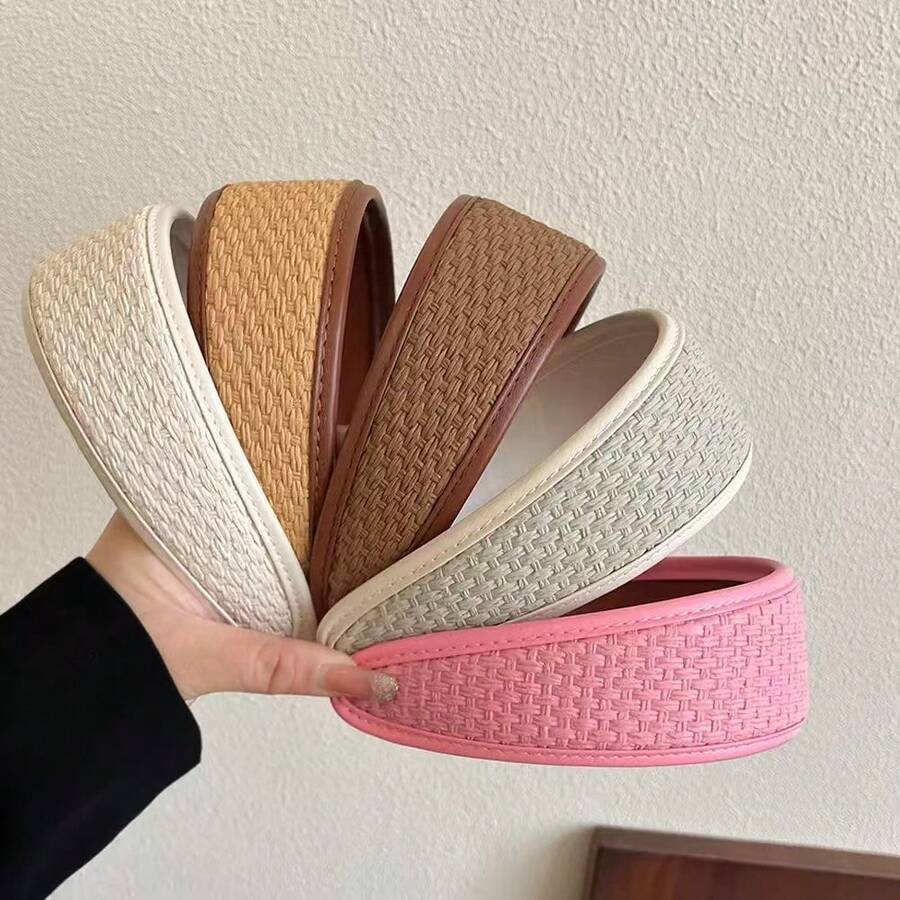2025新款复古编织PU皮革头带，欧美风格复古宽发箍，女士日常百搭配饰，发带， - 彩色 - 查看 1