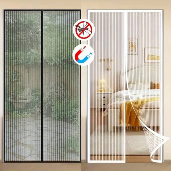 AIYYIPA Cortina de porta magnética branca de verão, 1 peça, design de renda, instalação sem perfuração, adequada para sala de estar, quarto, cozinha, varanda, porta da frente, aceita animais de estimação, respirável, cortina de porta com barreira magnética