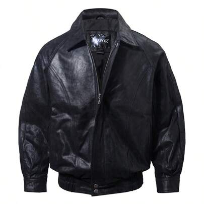 Spring/Fall  Winter    Regular Fit    Men's  Casual   Leather   Bomber   Jacket   Classic   Flight   Jacket