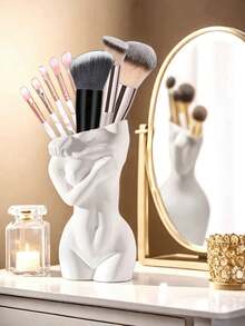 北欧人体彩绘树脂化妆刷收纳管梳妆台桌面眼影眉刷笔架置物架，花瓶现代家居卧室桌柜干花水培插花家居装饰摆件，适用于假日海滩、浴室收藏、卧室收藏、父亲节礼物