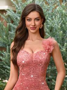 MIUSOL Đầm xẻ cao xếp lớp, đính sequin, ren hoa, lưới, kiểu dáng thanh lịch dành cho nữ, thích hợp dự tiệc cưới, lễ tốt nghiệp, tiệc tối trang trọng và các dịp khác, ngày lễ tình nhân mùa xuân. - Bụi hồng - Xem 8