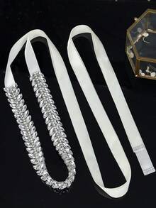 1件镶钻奢华婚纱腰带，手工女士时尚腰带，情人节配饰 - 銀色 - 查看 7