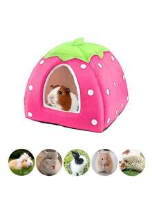 1pc Strawberry Pattern Hamster Bed, Rabbit Hideaway, Warm & Cozy Small Pet Nest, Washable, Suitable For Small Pets, Ferrets, And Rabbits - Pink - View 1