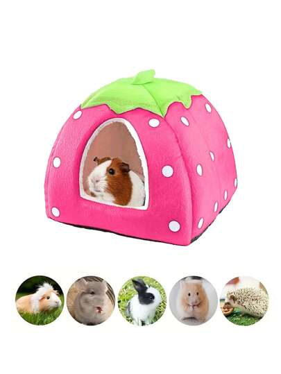 1 pièce Lit pour hamster au design de fraise, cachette pour lapin, nid douillet pour petit animal, maison de sommeil lavable pour petit animal, furet, chinchilla et lapin