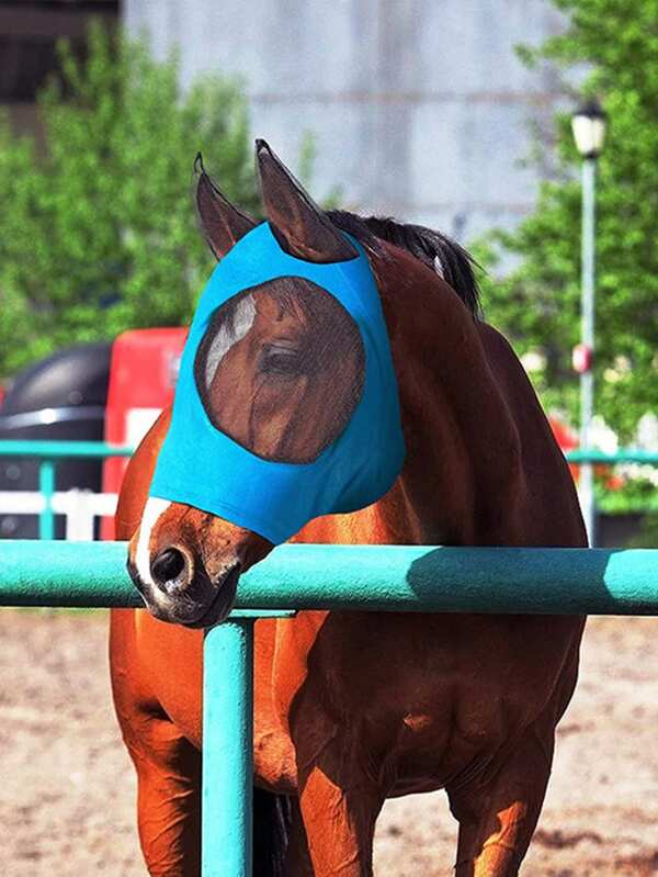 Horse Fly Mask, Horse Mask With Ears, Smooth And Elastic Fly Mask With UV Protection, Protects Face And Eyes From Flies And UV Rays And Allows Full Visibility At The Same Time(Medium)