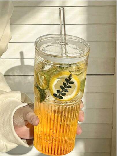 1个条纹塑料吸管盖杯 - 20.29盎司/600毫升，时尚可重复使用杯，适用于咖啡/茶/牛奶/冰饮