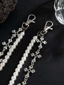 1 pieza Cadena para la cintura estilo retro y minimalista con perlas falsas, cadena cruzada personalizada para hombre, utilizada para decorar pantalones