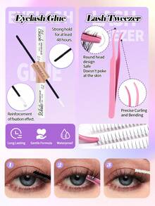 3100 Pcs Manga Lash Clusters Kit Gift Packs Fluffy False Eyelashes Extensions 0D+30D+40D+50D+60D+80D+100 D Curl Wispy Individual Fake Eyelashes, Volume Studio Effect, Value Pack 3100Pcs With Glue|Tweezers|Removers|Eyelash - 黑色 - 查看 7