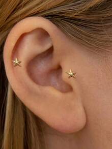 1 件 S925 纯银海星平背唇钉耳环 16G 紫水晶耳钉耳屏耳环海螺耳环叠戴耳环 - 金色 - 查看 5