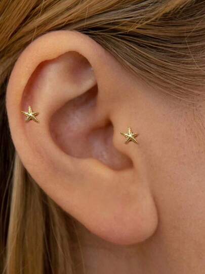 1件S925纯银海星平底唇钉 • 16G星月耳骨耳钉 • 花朵耳骨耳钉 • 海螺耳钉 • 叠戴耳环