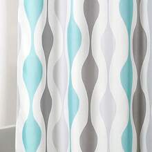 Mid Geo Shower Curtain, 72 X 72, Gold & Gray, Bathroom Decor - 藍灰色 - 查看 3