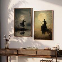 1 件复古万圣节女巫艺术海报，黑暗学院恐怖女巫帆布画，防水帆布墙艺术，艺术墙画，可作为礼物，可作为客厅、卧室、浴室、办公室、走廊、厨房装饰、房间装饰、家居装饰的装饰品（可选框架） - 彩色 - 查看 3