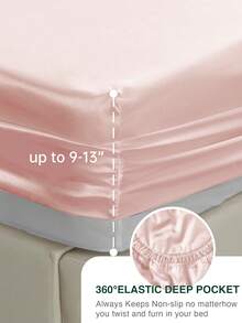 3/4pcs Bedding Set: 1pc Satin Fitted Sheet + 1pc Satin Flat Sheet + 1/2pcs Satin Pillowcase, Soft & Breathable, Wrinkle-Resistant, Improve Sleep Quality, Luxury Hotel Style, Ideal Gift For Parents & Friends, 9-13 Inch/30cm Deep Pocket, Machine Washable, Fits All Bed Sizes - Twin, Full, Queen, King - Baby Pink - View 3