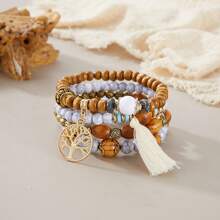 4 Stück/Set Neue Bohostil Quasten Perlen Mehrschichtiges Armband, kreative modische Frauenschmuckzubehör