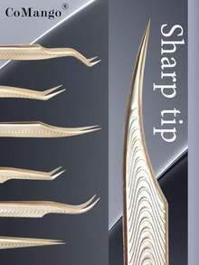 CoMango 1 件睫毛延长镊子 6 种假睫毛金色不锈钢超硬镊子带纤维尖头高精度防静电镊子