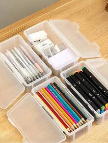 多件装大容量透明铅笔盒，带盖多用途收纳盒，适用于学校和办公用品，办公桌收纳盒，必备文具收纳盒，非常适合万圣节、圣诞节礼物 - 彩色 - 查看 4