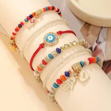 Multiple-Piece Bohemian Creative Devil Eye, Palm & Heart Beaded Multilayer Stretch Bracelet Set