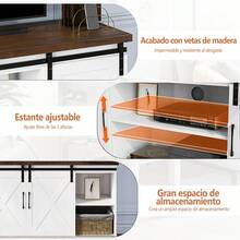 Mueble de TV Moderno 150 cm Centro de Entretenimiento Soporte para TV con Estantes de Almacenamiento y Puertas Corredizas,Mesa Consola de TV,Muebles Multimedia para Sala de Estar - Blanco - Ver 4