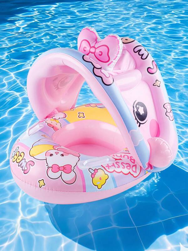 1 Stück süßer Kaninchen-Design aufblasbarer Sonnenschutz Schwimmring mit Griff, essenzielles Schwimmhilfe-Armstück für den Sommer, sicher zum Ausruhen im Wasser