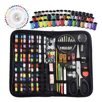 Kit de costura com 172 peças, agulha de costura, linhas multicoloridas, tesoura, dedal, passador de linha e fita métrica - Bolsa de costura faça você mesmo para casa e viagem