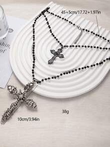 1pc Multi-Layer Cross Pendant Necklace, Black Metal Faux Crystal Zirconia, Women Punk Goth Party Accessory, Match Daily Outfit