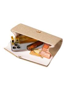 1pc Metal Bar Decor Evening Clutch Bag, With Basic Storage Function To Hold Small Items Like Phones, Lipstick, Compacts, Cards Etc. Convenient To Carry And Access. Suitable For Formal Dinners, Balls, High-End Social Gatherings. Classic Velvet Material With Unique Line Design, Elevates The Elegant Aesthetic Of Formal Outfits And Showcases Refined Taste, A Practical Accessory To Enhance Formal Attire.