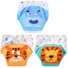 4 Stück dünne positionierte Tierdruck Baby Jungen/Mädchen Trainingshosen, weich & bequeme wiederverwendbare Stoffwindeln, unverzichtbares Geschenk für Babys