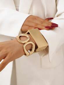 1 对经典金色手镯，别致优雅，适合日常佩戴、与朋友聚会、浪漫假期、商务会议和高端活动 - 金色鏤空兩件 - 查看 4