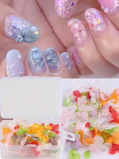 1 件美甲混合渐变花朵装饰绣球花人造花瓣干花浪漫适用于 UV 抛光 DIY 美甲配件指甲饰指甲宝石美甲用品指甲