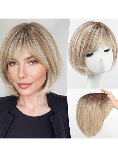 150% Density Ombre Blonde Pixie Short Synthetic Fiber Wig, Suitable For Caucasian Women