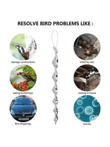 驱鸟反光棒 30 厘米 驱鸟器 风动螺旋旋转杆 悬挂饰品 家居花园装饰 - 銀色 - 查看 9