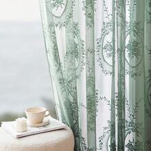 1 Pieza De Cortina Blanca De Encaje Clásico, Tres Colores De Cortina Floral De Peonía Tejida Para Decoración Exterior - Verde - Ver 2