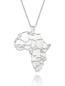 Women's Minimalist Africa Map Pendant Necklace,  Personalized Africa Motherland Continent Outline Necklaces Chain Length 18" Extension Chain 2" ( 18K Gold And Silver Plated Both Choice, Jewelry With Gifts Box)2025 - 銀色地圖 - 查看 1