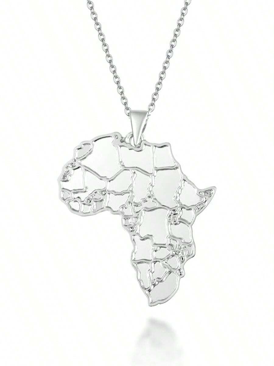 Women's Minimalist Africa Map Pendant Necklace, Personalized Africa Motherland Continent Outline Necklaces Chain Length 18" Extension Chain 2" ( 18K Gold And Silver Plated Both Choice, Jewelry With Gifts Box)2025 - 銀色地圖 - 查看 1
