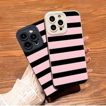 Black And Pink Stripes Pattern UV Printing Phone Cover Angel Eyes Phone Case Matt Phone Shell 360 Degree Full Protection For Iphone 11 12 13 14 Pro Max 15 XR X/ XS 7 8 Plus SE Mini For Smartphone Best Gift Birthday Gift Boy & Girl,Suitable For IPhone17 Air - trắng - Xem 3