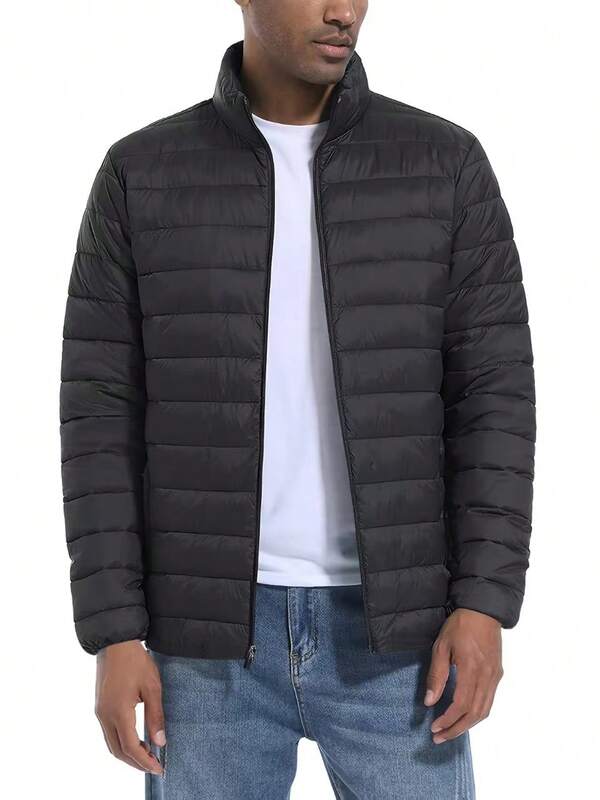 1 pieza Abrigo acolchado grueso para hombres de mediana edad, chaqueta casual corta, cómoda y cálida para el invierno, otoño