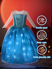 Light Up Princess Dress Girls Halloween Costume Costume Toddler Dressing Up Bithday Party, Purple - 藍色 - 查看 7