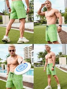 Sunga de Banho de Secagem Rápida com Estampa Floral Masculina - Shorts de Praia Casuais de Poliéster com Bolsos e Cordão na Cintura, Adequado para Verão, Piscina e Atividades ao Ar Livre