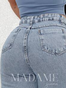 WOMEN'S JEANS HIGH WAIST WIDE LEG PANTS GREY PREMIUM DENIM - 灰色 - 查看 2