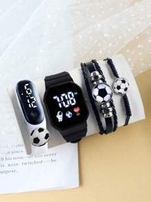 4 Stück/Set Neue LED Digital Fußball Astronaut Display Elektronische Uhr und Neue LED Display Digital Elektronische Uhr Fußball Armband + Ball Lederarmband und Ball Gewebtes Armband. Die beste Wahl für Halloween, Weihnachten, Valentinstag, Muttertag, Feiertagsgeschenke