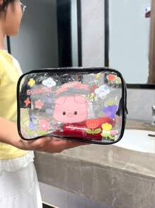 1 Stück PVC Kulturbeutel, DIY Schönheitsaufbewahrungstasche mit Aufklebern, wasserdichter Kosmetiktasche fürs Badezimmer, tragbare Reiseaufbewahrungstasche, geeignet für Toilettenartikel, Kosmetik, Datenkabel, Kopfhöreraufbewahrung